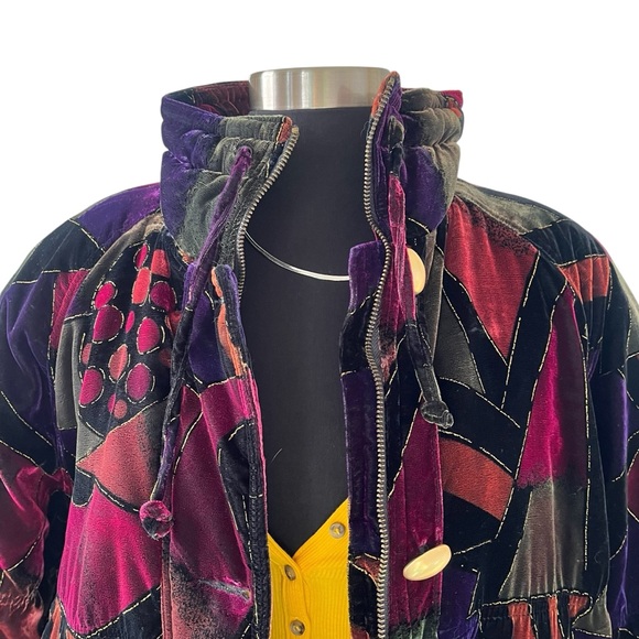 Vintage velvet Mulberry Street insulated winter coat M multicolor jewel tones - Picture 6 of 16